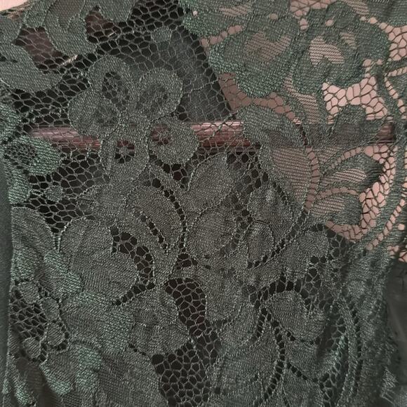 LULUS LOVE LANGUAGE FOREST GREEN LACE 3/4 SLEEVE BODYCON BACKLESS DRESS - Picture 3 of 6